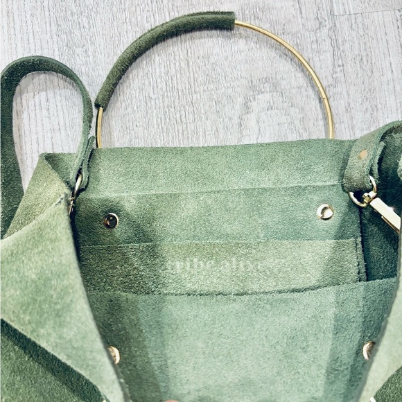 Tribe Alive Suede Olive Green Crossbody Bag with Gold Handles - Picture 8 of 8